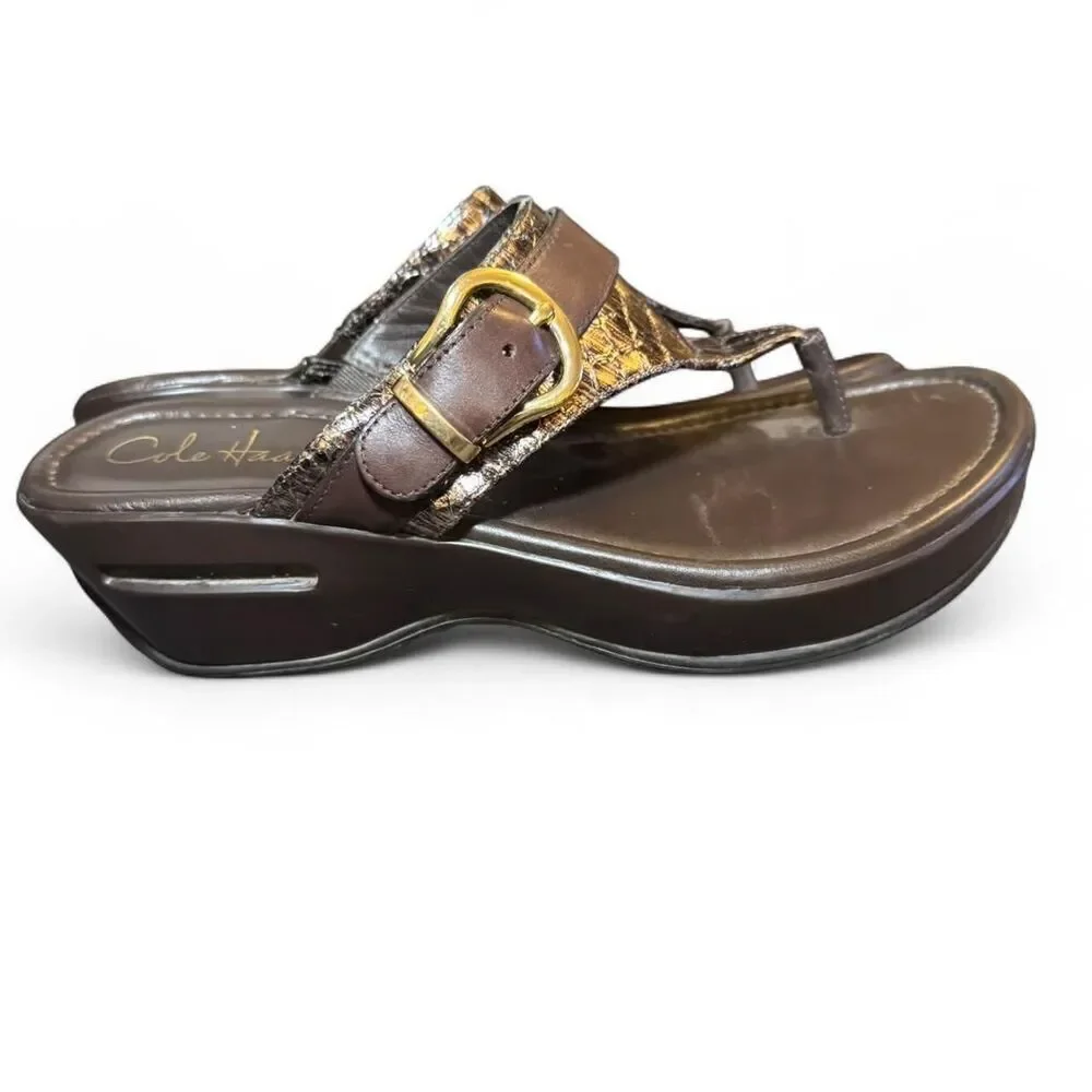 Cole Haan Women’s Size 7.5 Brown Leather Wedge Sandals Thong Flip Flop Air Comfo